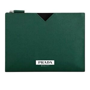 Prada Beauty Green Clutch Bag Cosmetic Pouch Travel Bag New with Dust Bag